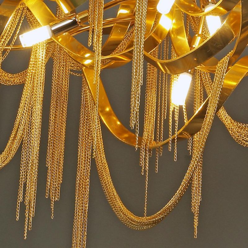 2022 Rectangular Golden Tassel Aluminum Chain Nordic Postmodern Restaurant Chandelier