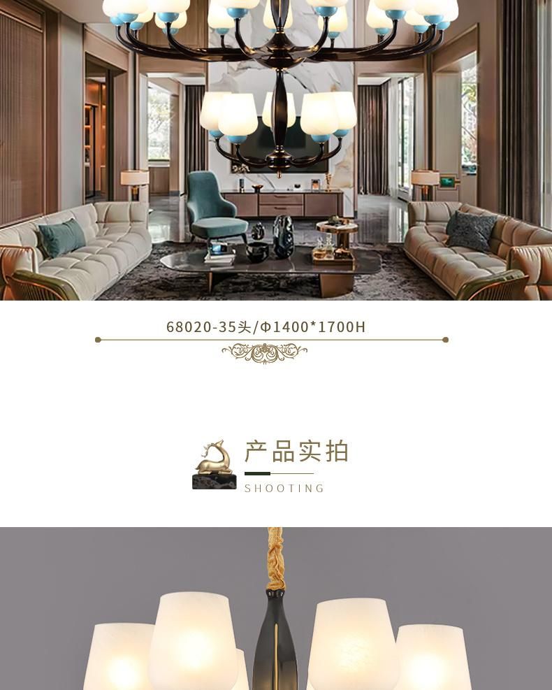 All Copper LED Indoor Hotel Restant Home Ceiling Pendant Decoration Chandelier for Project Livingroom