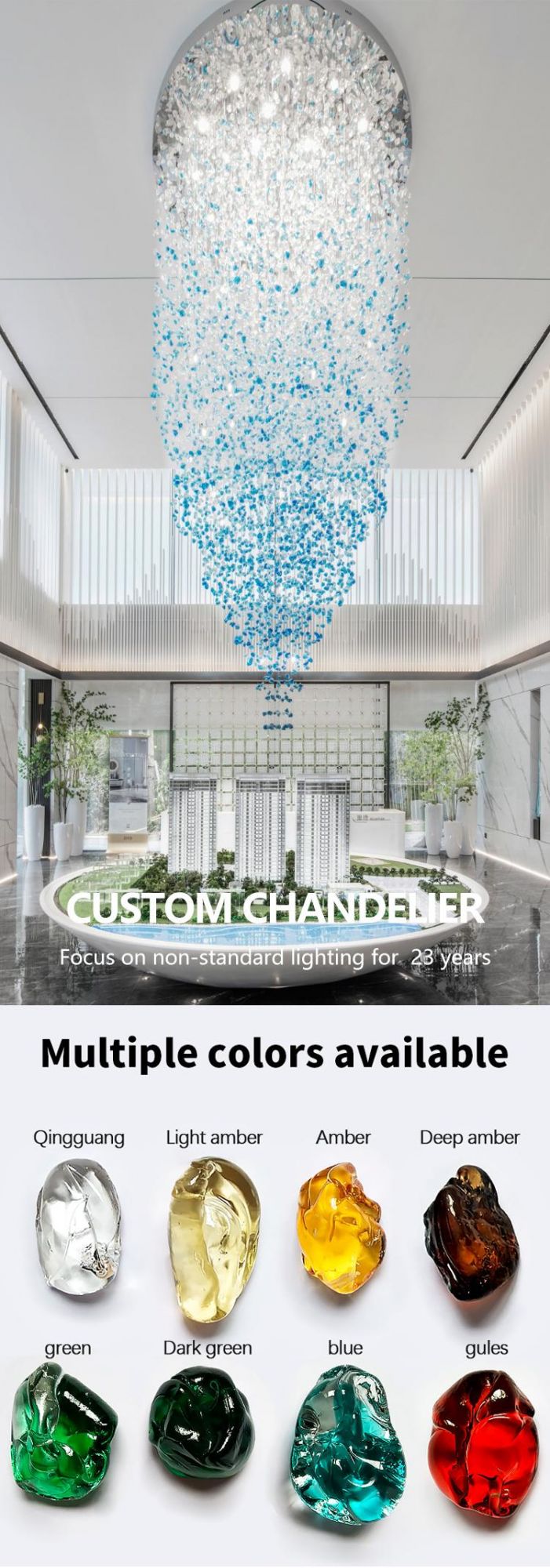 Custom Long Stone Decoration Luxury Villa Staircase Hotel White LED Chandelier Light
