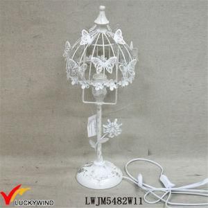 Quaint Beautiful Rusted White Metal Table Lamp with Butterfly