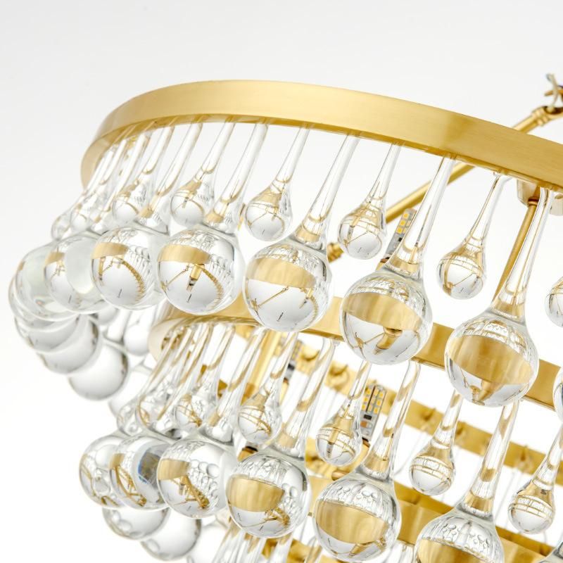 Drop Crystal Pendant Lights Gold Chandelier for Indoor Home Living Room Lighting (WH-AP-105)