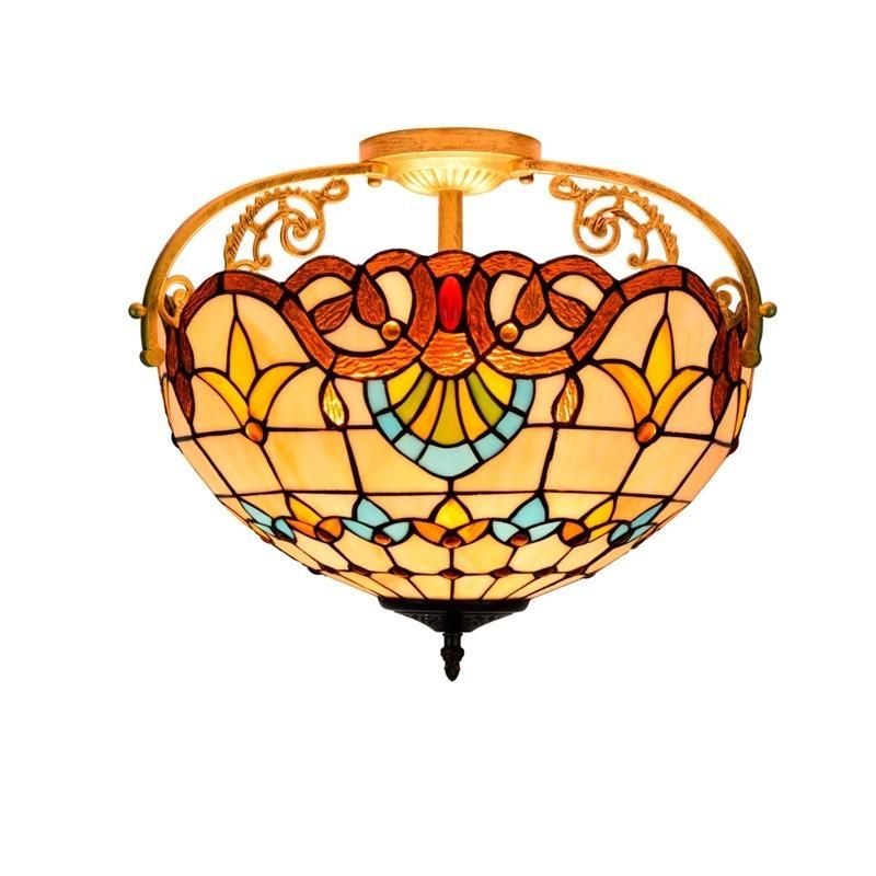 Tiffany Mosaic Pendant Lights Stained Glass Flower Lampshade Hanglamp Stairwell Chandelier (WH-TA-33)