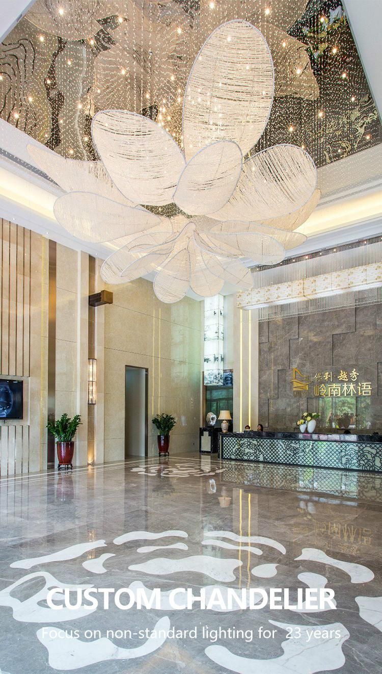 Flower Shape Decorative Hotel Stair Glass Stainless Steel Custom LED Chandelier Lamp