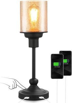 Amber Cracked Glass Candlestick Type USB Touch Control Table Lamp