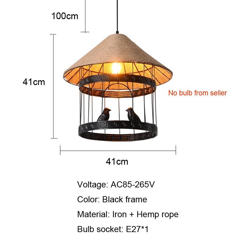 Industrial Loft Bird Cage Pendant Lamp Hemp Rope Chandelier Light (WH-VP-138)