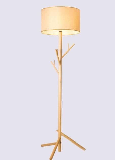 Home Lighting Fabric Shade Wooden Standing Floor Tripod Floor Light Lamp