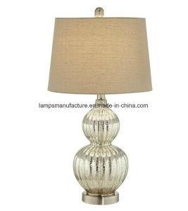 Gourd Shape Glass Table Lamp with Sliver Color and off-White Linen Shade