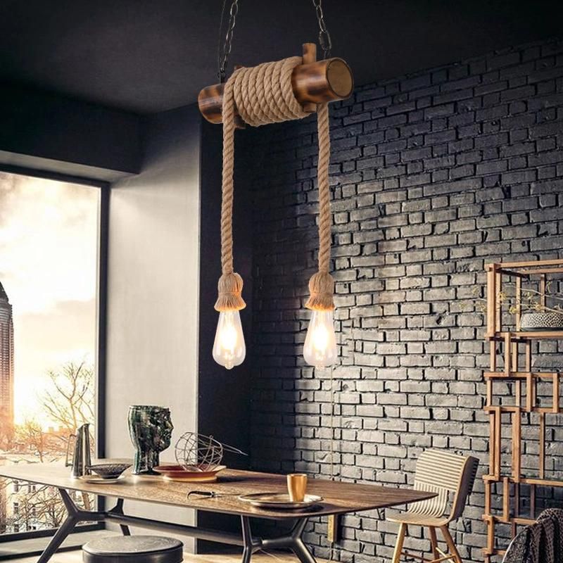 Retro Loft Pendant Lamp American Retro Industrial Style Hemp Rope Restaurant Coffee Bamboo Lighting (WH-VP-133)