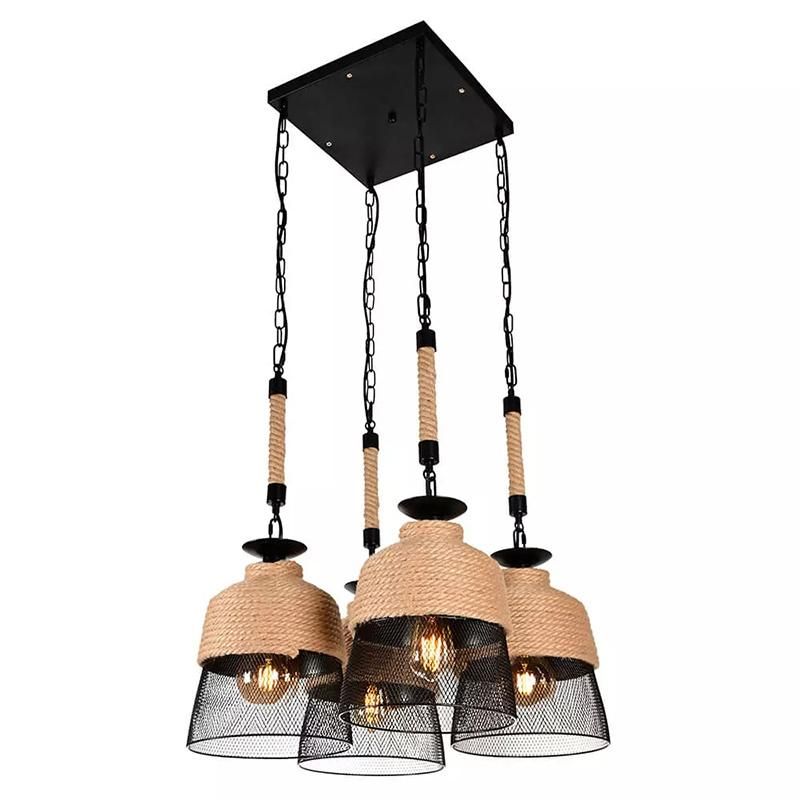 Indoor Lighting Vintage Iron Black 3 Light Chandelier Pendant Lamp European Antique Rope Lamp
