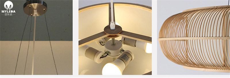 Decorative Modern Round Wooden Chandelier with Bamboo Lampshade