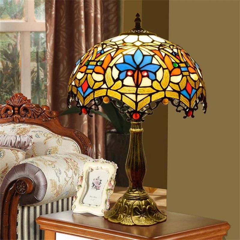 European Mediterranean Creative Blue Baroque American Retro Tiffany Stained Glass Table Lamp