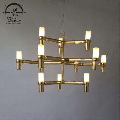 Modern Style Metal Glass Chandelier Lamp with LED Pendant Light