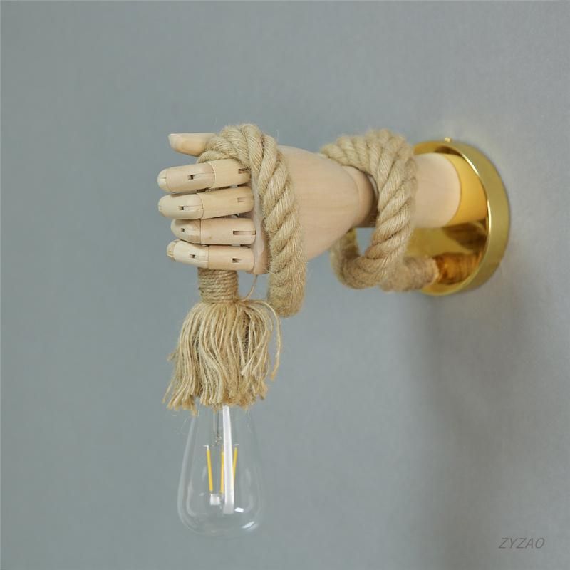 Retro Industrial Loft Hemp Rope Wall Lamps Creative Hand Shape Wall Light Corridor Aisle Bar Restaurant E27 Wall Decoration Lamp