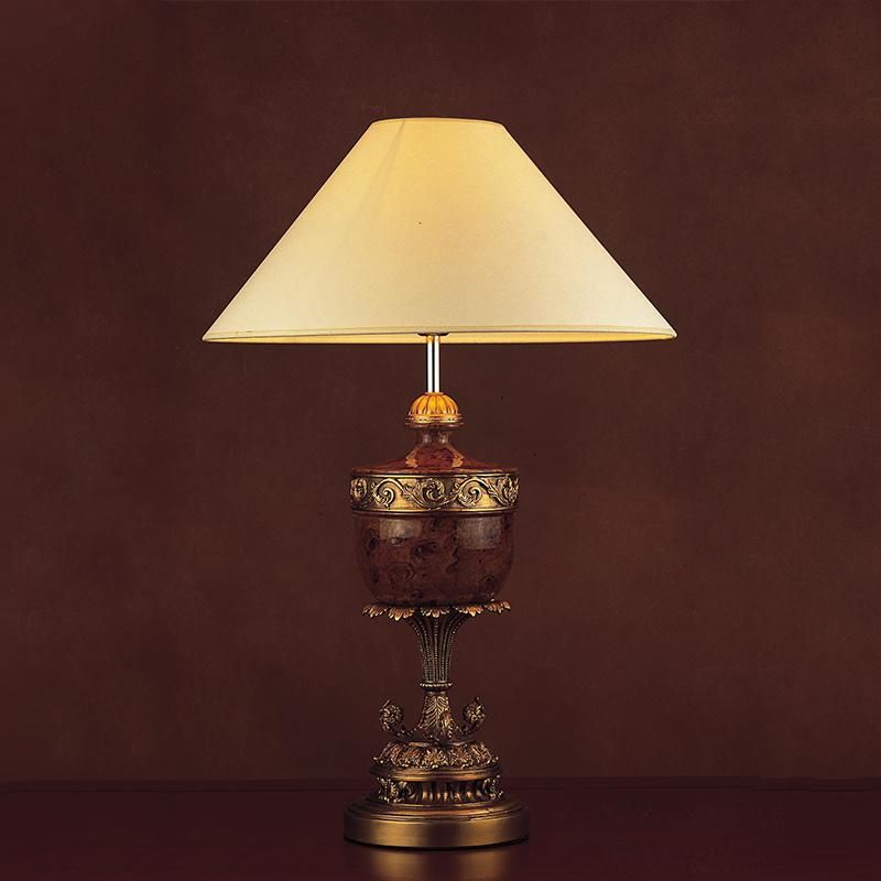 Mould Brass Body and Tapered Fabric Lamp Shade Table Lamp.