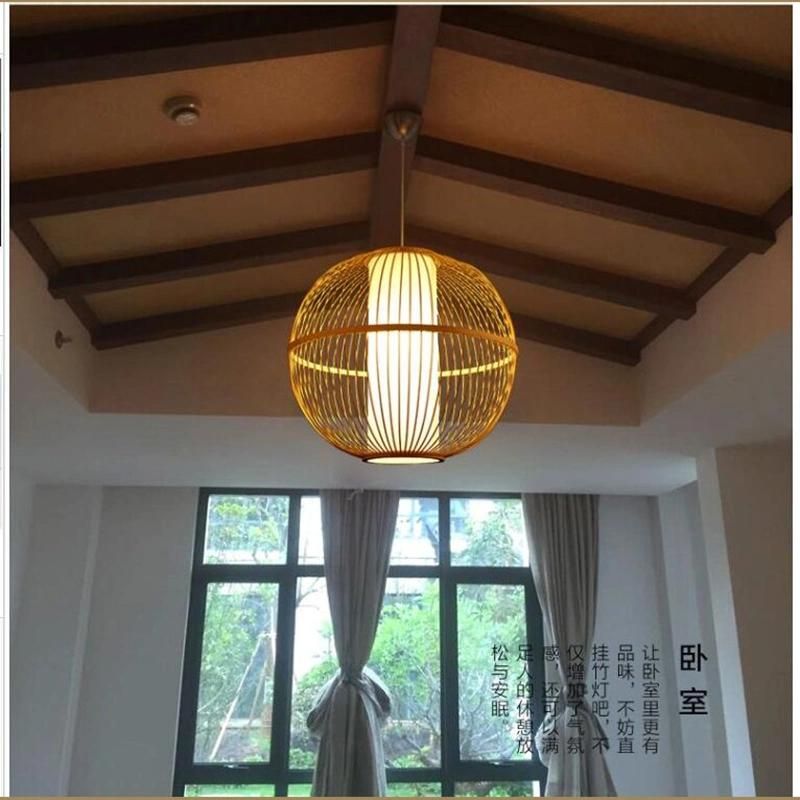 Creative Round Bamboo Lantern Pendant Light Handmade Wood Suspension Lamp (WH-WP-25)