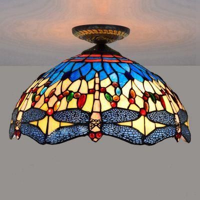 40cm European Blue Dragonfly Tiffany Stained Glass Restaurant Bedroom Aisle Corridor Ceiling Lights (WH-TA-14)