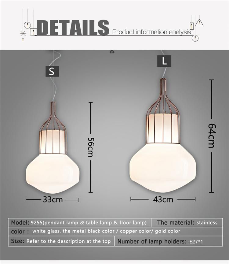 Big Gold Copper Metal Glass Bulb Modern Table Floor Pendant Lamp