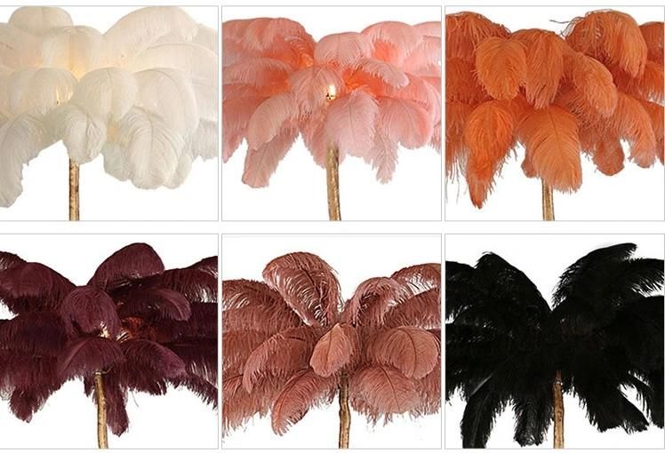 Standing Lights Luxury Champagne Ostrich Feather Floor Lamp Creative Villa Living Room Bedroom Bedside Table Lamp