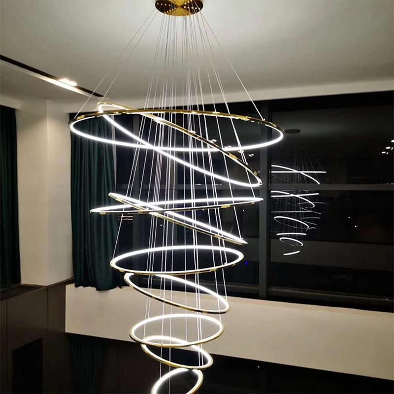 Modern Stainless Steel Creative Large Living Room Villa Staircase Pendant Lamp