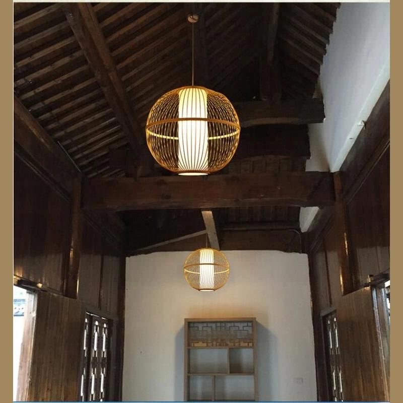 Creative Round Bamboo Lantern Pendant Light Handmade Wood Suspension Lamp (WH-WP-25)