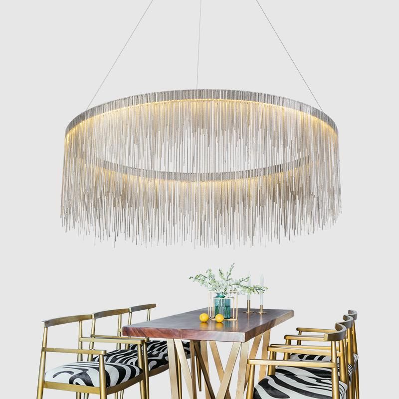 Postmodern Tassel Aluminum Chain Chain Postmodern Simple Hotel Front Desk Restaurant Rectangular Bar Table Table Chandelier