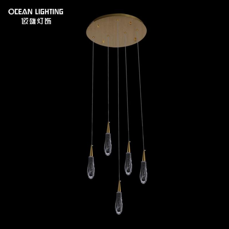 Long Water Drop Warm Lighting 3000K Metal Crystal 5*3W Chandelier