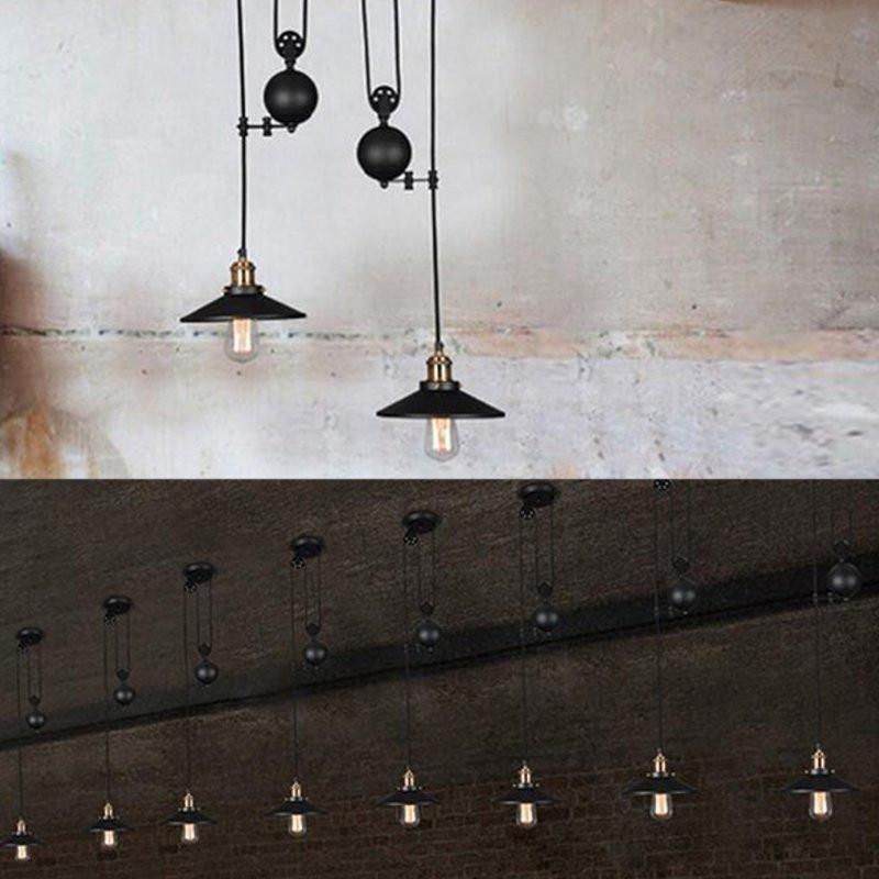 Black Rustic Lamp Pulley Pendant Lights Dining Room Bedroom Kitchen Island Pendant Lamp (WH-VP-127)
