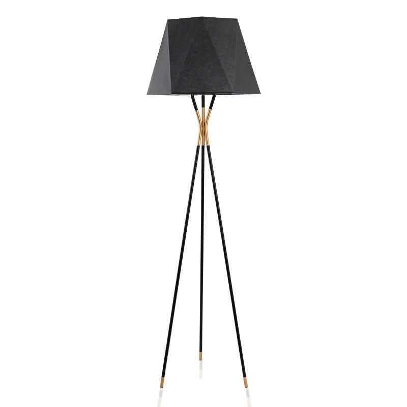 Modern Metal Tripod Black Fabric Shade Art LED Hotel Standing Floor Light Lighting Luxury Black Geometric Floor Lamp for Hotel Living Room Bedroom