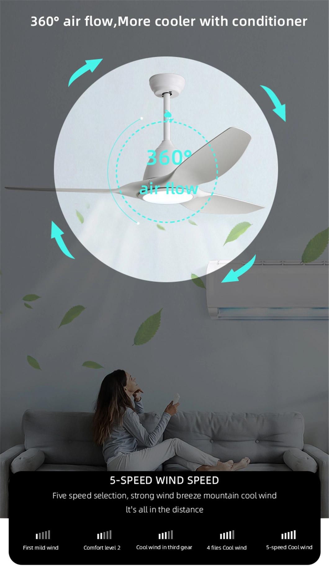 Modern Decorative Save Energy Low Noise 5 Fan Speed 3 Colors Dimming LED Ceiling Fan Light