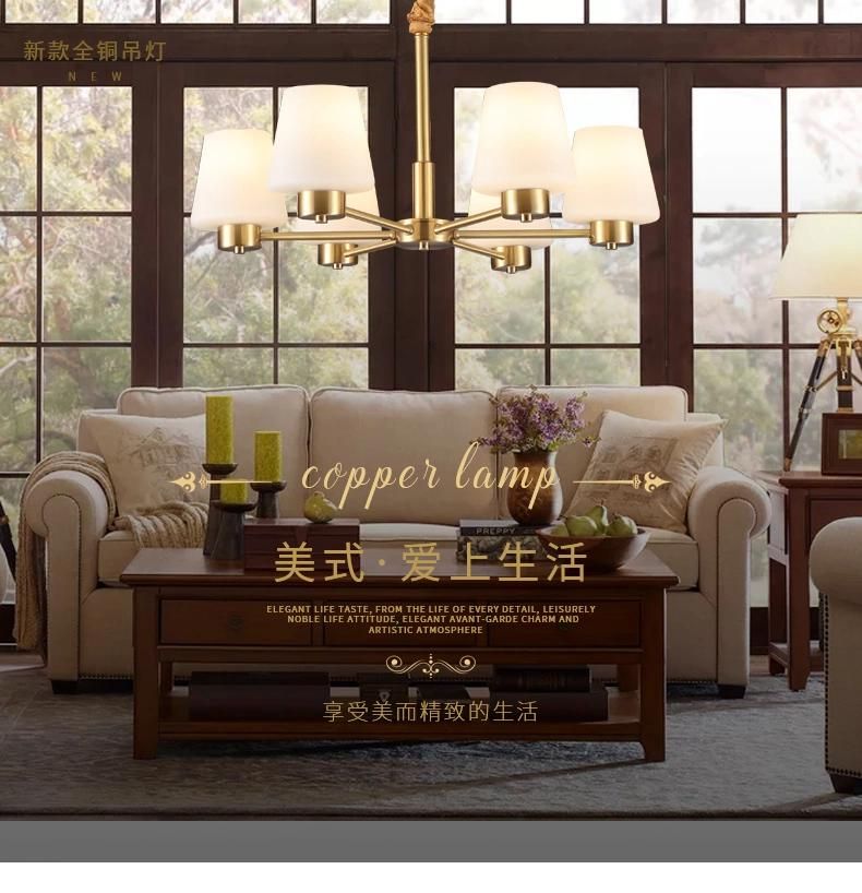 Europe Style Decoration Hotel Ceiling Hanging Copper Glass LED Chandelier Pendant Light