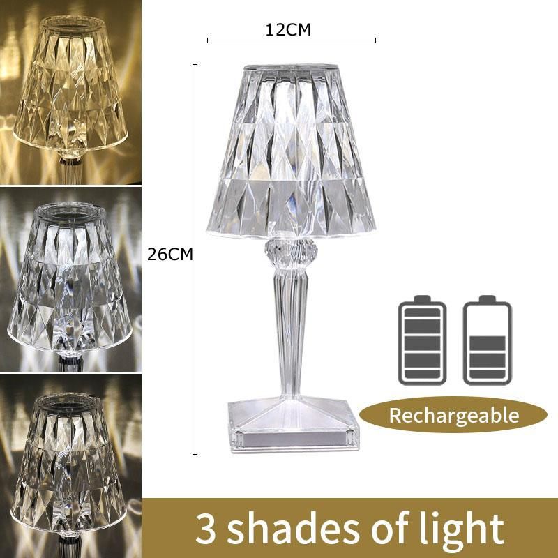 Rechargeable/USB Diamond Touch Sensor Crystal Battery Desk Lamp Bar Light Restaurant Acrylic Table Lamp Bedside Night Light