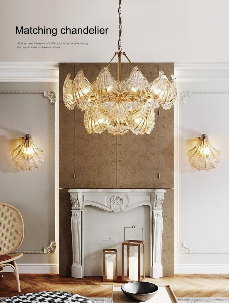 LED All-Copper Light Luxury Crystal Wall Lamp Living Room Background Wall Lamp Bedroom Bedside Lamp Shell Lamp