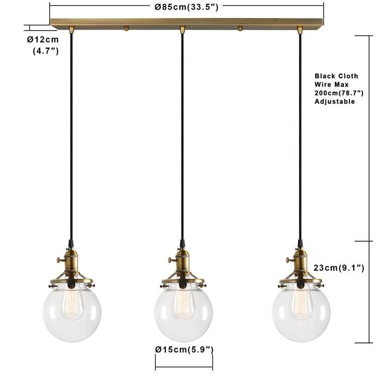 Jlc-3553 Vintage Round Clear Glass Globe Shade Ceiling Pendant Lighting Fixture Dining Table Light