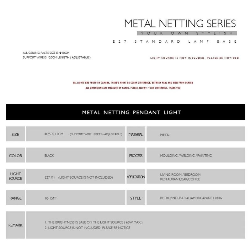 Modern Black Metal Mesh Wire Ceiling Retro Pendant Light Modern Chandelier, Pendant Light LED