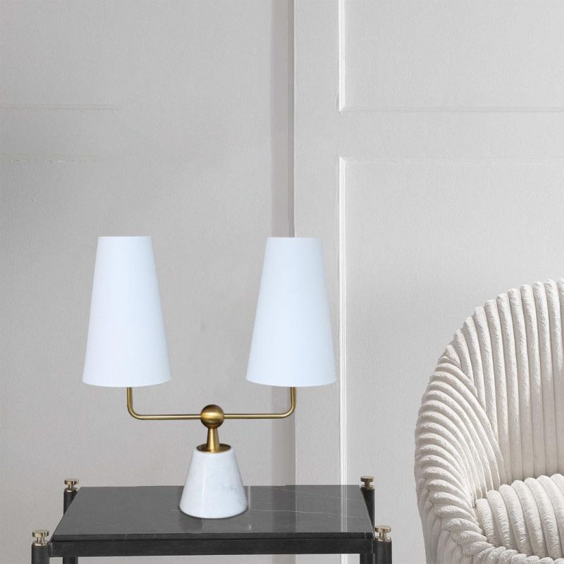 Gold Vintage Marble Base Linen Fabric Shade Nightstand Table Lamps for Bedroom Living Room Bedside