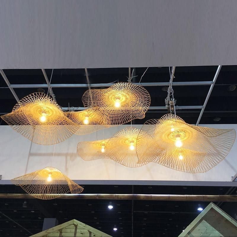 Bamboo Woven Lotus Leaf Pendant Lights Natural Rattan Wicker Chandeliers (WH-WP-43)