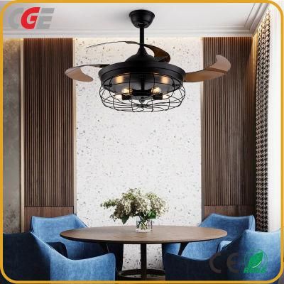 42 Inches Modern Luxury Retractable Chandelier Fancy Hidden Transparent Blade Ceiling Fan with LED Light