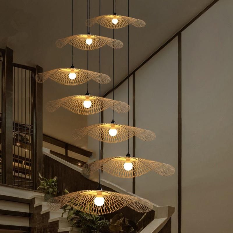 Bamboo Woven Lotus Leaf Pendant Lights Natural Rattan Wicker Chandeliers Japan Style Hanging Lamp for Home Decoration Lampara