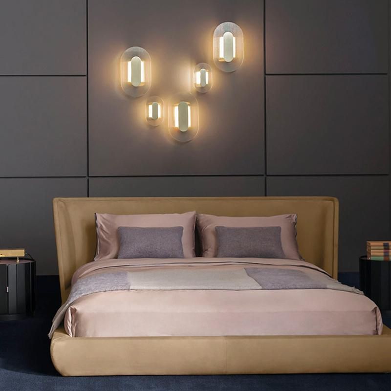 Postmodern Simple Copper Glass Wall Lamp Living Room Bedroom Art Light