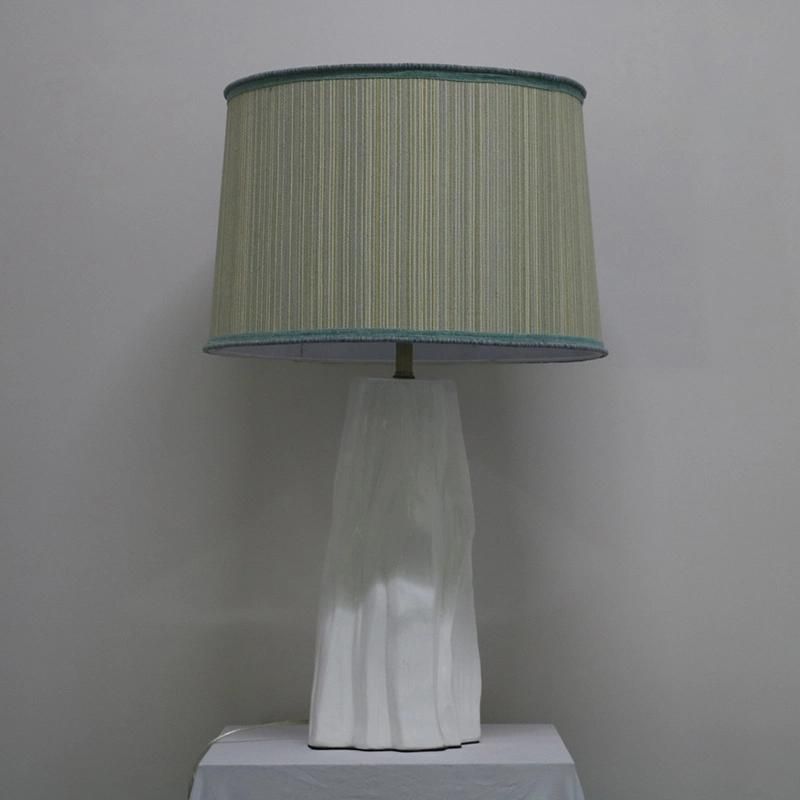 White Ceramic Body Fabric Shade with blue Trimming Table Lamp