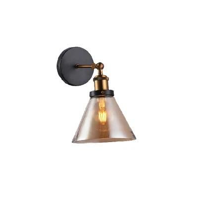 Decorative One Lite E27 Brown Glass Wall Lamp in Black