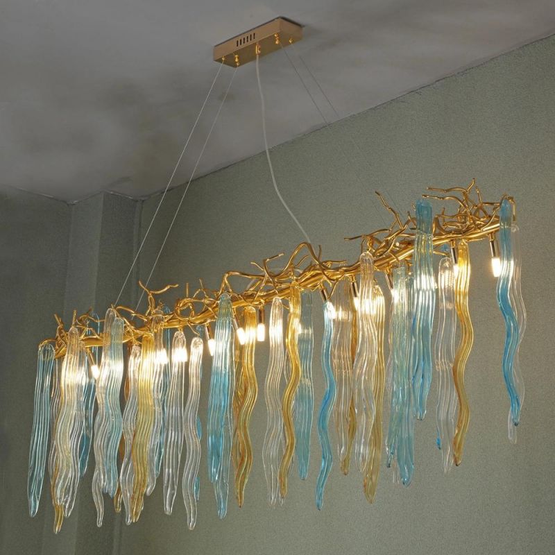 2022 Contemporary Maple Leaf Copper Glass Lighting Luxury Round Pendant Lamp Staircase Chandelier Villa Design
