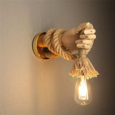 Retro Industrial Loft Hemp Rope Wall Lamps Creative Hand Shape Wall Light Corridor Aisle Bar Restaurant E27 Wall Decoration Lamp