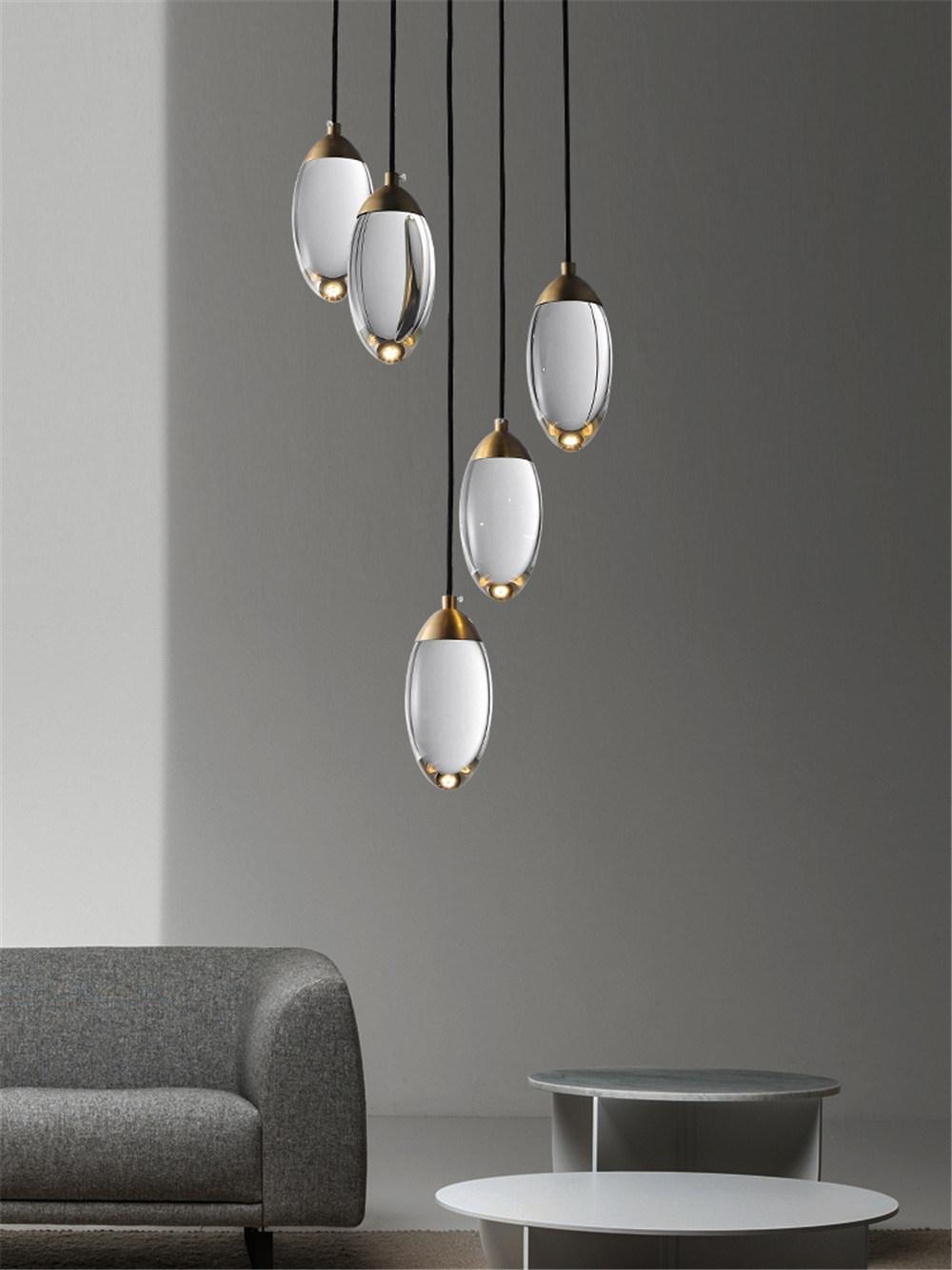 Crystal Stair Chandelier Lighting Modern Copper Luxury Design Hanging Lamp