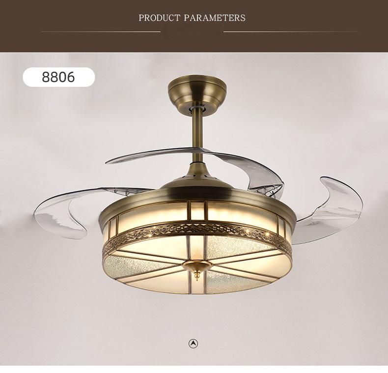 Ceiling Fan Hanging Lamp Indoor Decoration Fancy Lights Retractable Blade for Home Metal Gold LED Ceiling Fan with Light