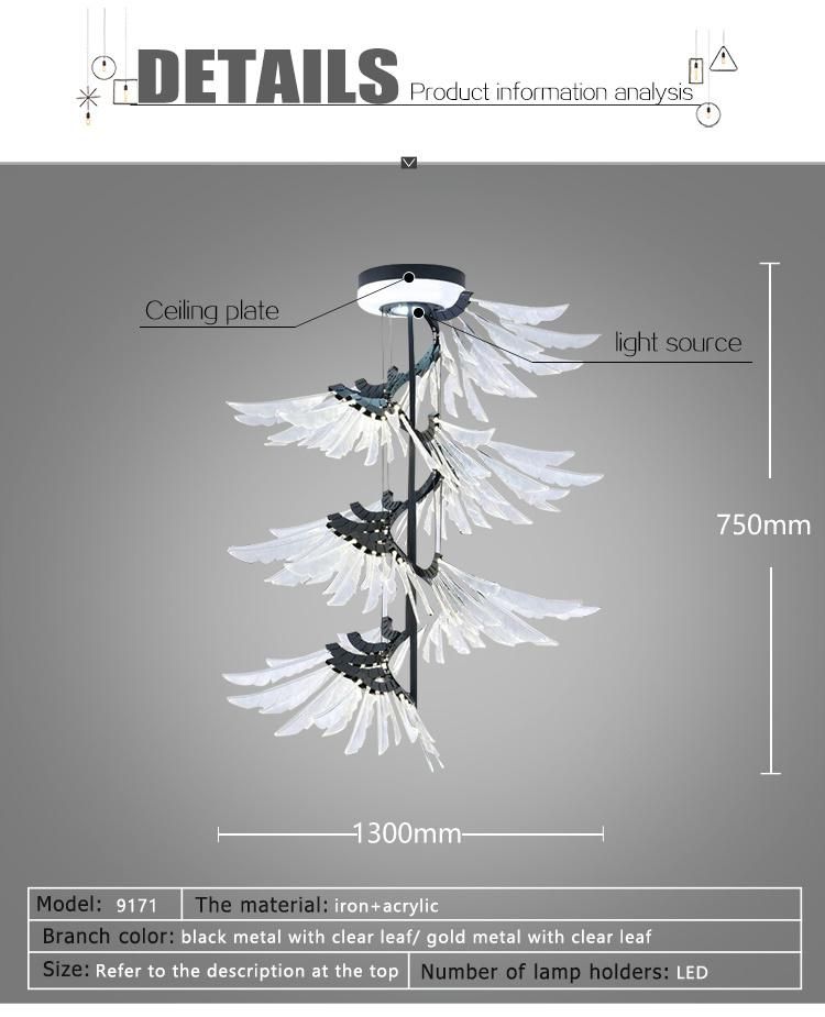 Creative Modern Wing Shape Hanging Lighting for Project Decorative LED Lighting