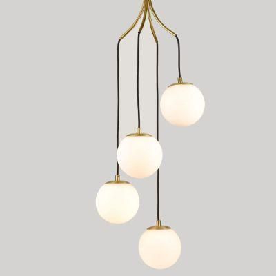 Modern Globe Chandeliers White Opal Glass Shade Brass Pendant Lighting