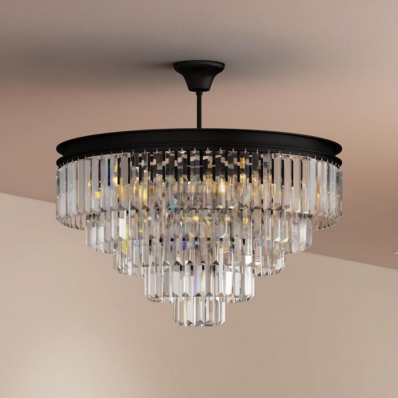 Suspension Rh Crystal Luminaire Gold Black Modern Chandelier Crystal Light (WH-AP-94)