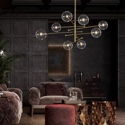 Postmodern LED Chandelier Living Room Black Gold Hanging Light Fixture Nordic Glass Ball Pendant Lamp (WH-GP-34)