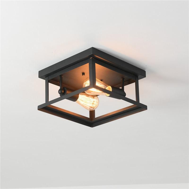 Retro Wrought Iron Square Ceiling Lamp Farmhouse Ceiling Light Bedroom Vintage Style Dining Room Lamp (WH-LA-29)